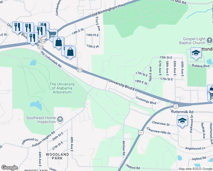 map of restaurants, bars, coffee shops, grocery stores, and more near Snider Road in Tuscaloosa