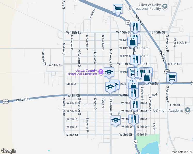 map of restaurants, bars, coffee shops, grocery stores, and more near 114 North Avenue O in Post