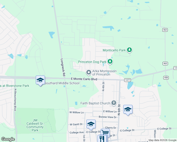 map of restaurants, bars, coffee shops, grocery stores, and more near 200-284 County Road 461 in Princeton