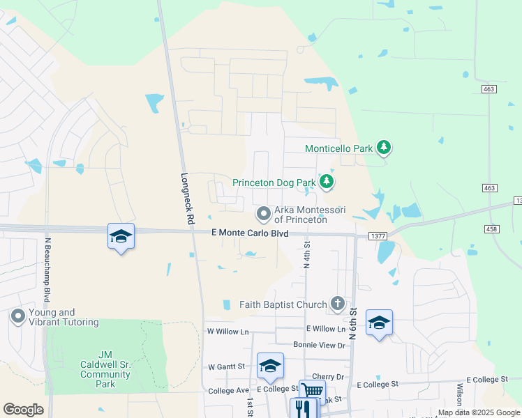 map of restaurants, bars, coffee shops, grocery stores, and more near 200-284 County Road 461 in Princeton