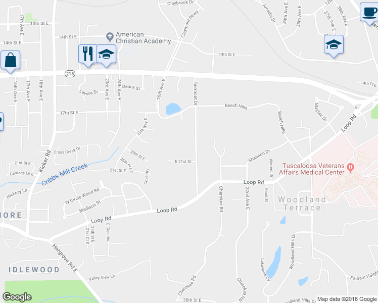 map of restaurants, bars, coffee shops, grocery stores, and more near 1924 Fairmont Dr in Tuscaloosa