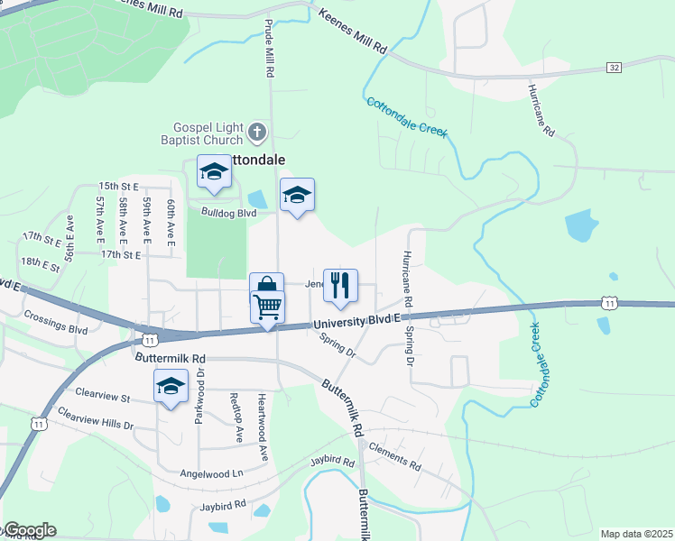 map of restaurants, bars, coffee shops, grocery stores, and more near 6708 Jenean Street in Cottondale