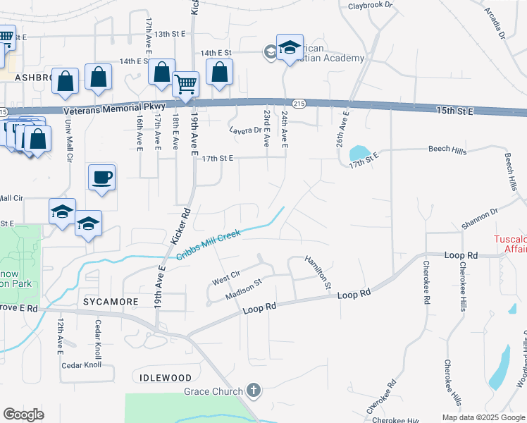 map of restaurants, bars, coffee shops, grocery stores, and more near 2310 Cross Creek Dr in Tuscaloosa