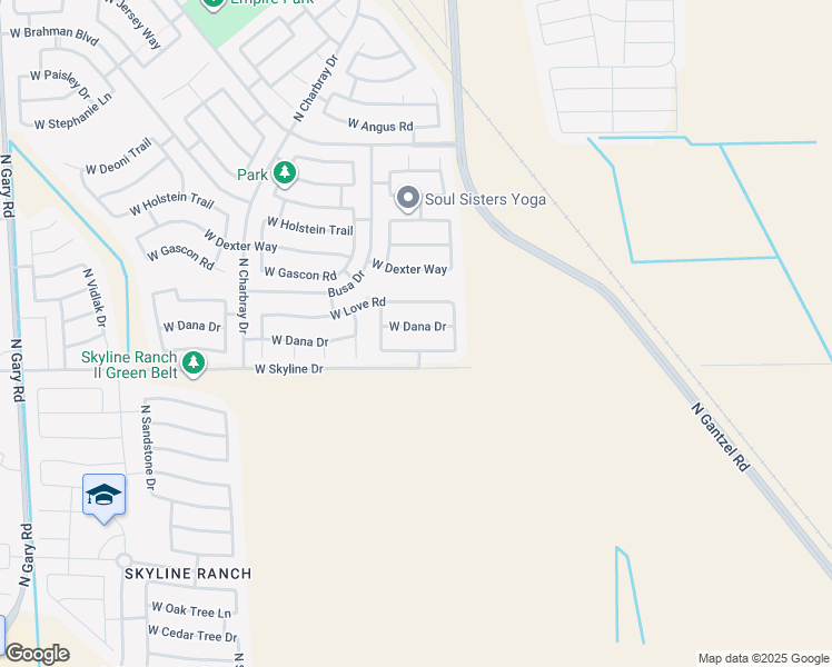 map of restaurants, bars, coffee shops, grocery stores, and more near 105 West Dana Drive in Queen Creek