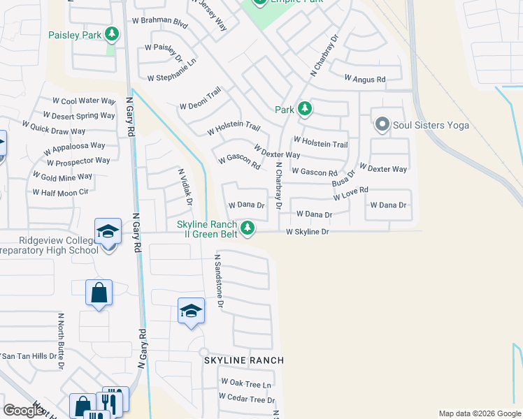 map of restaurants, bars, coffee shops, grocery stores, and more near 787 West Dana Drive in Queen Creek
