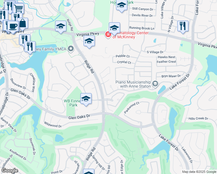 map of restaurants, bars, coffee shops, grocery stores, and more near 604 Wren Cove in McKinney