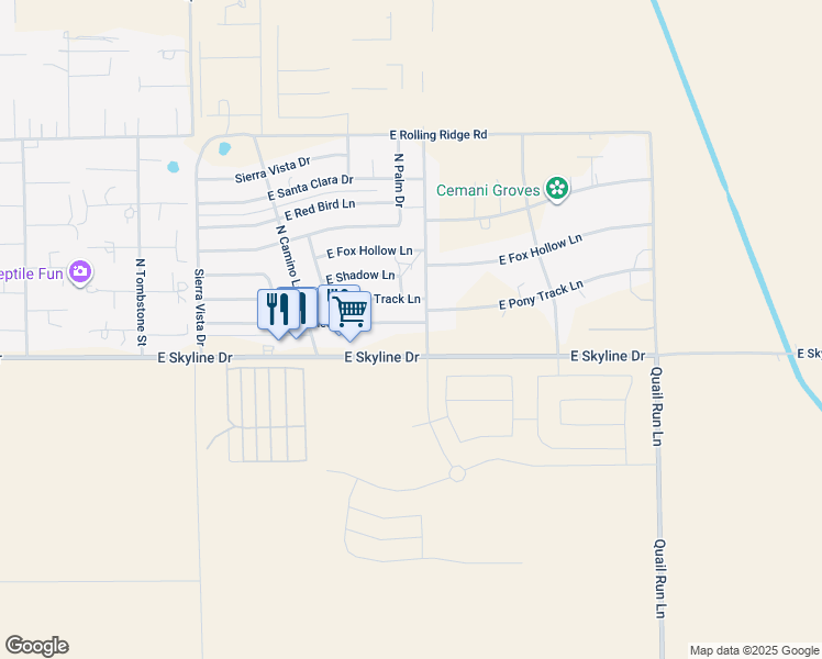 map of restaurants, bars, coffee shops, grocery stores, and more near 5851 East Preakness Drive in San Tan Valley