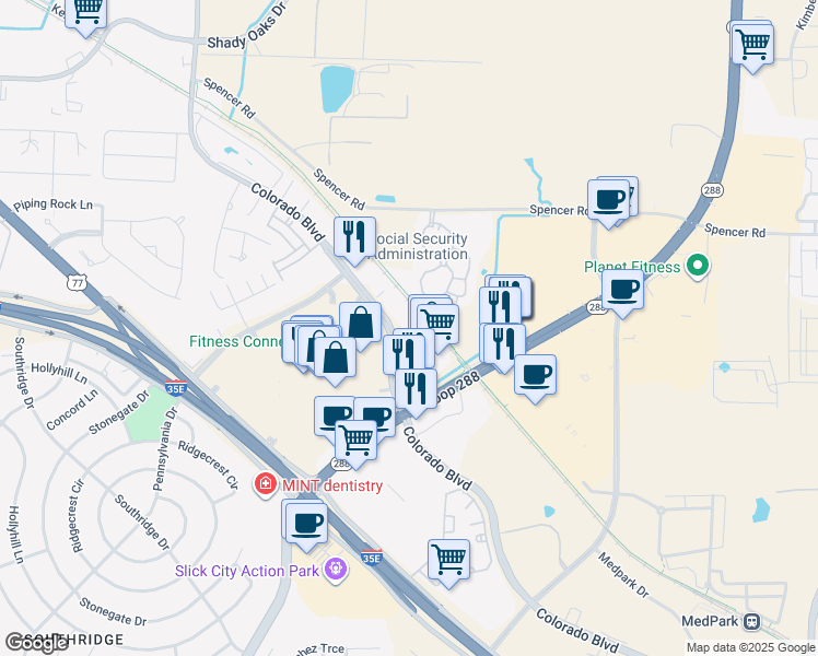 map of restaurants, bars, coffee shops, grocery stores, and more near 2311 Colorado Blvd in Denton