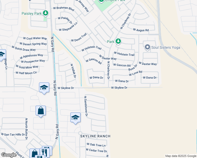 map of restaurants, bars, coffee shops, grocery stores, and more near 787 West Dana Drive in Queen Creek