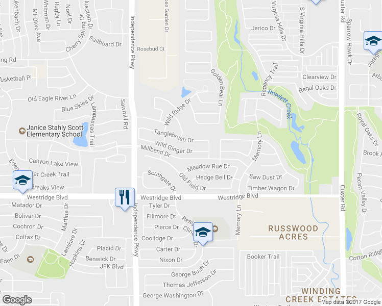map of restaurants, bars, coffee shops, grocery stores, and more near 9829 Wild Ginger Dr in McKinney
