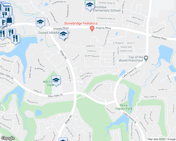 map of restaurants, bars, coffee shops, grocery stores, and more near 603 Sienna Court in McKinney