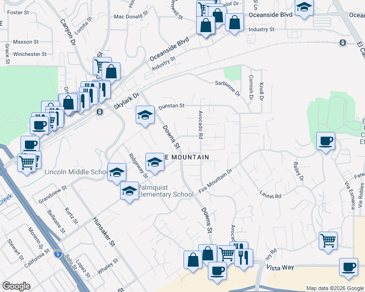 map of restaurants, bars, coffee shops, grocery stores, and more near 1535 Molly Circle in Oceanside