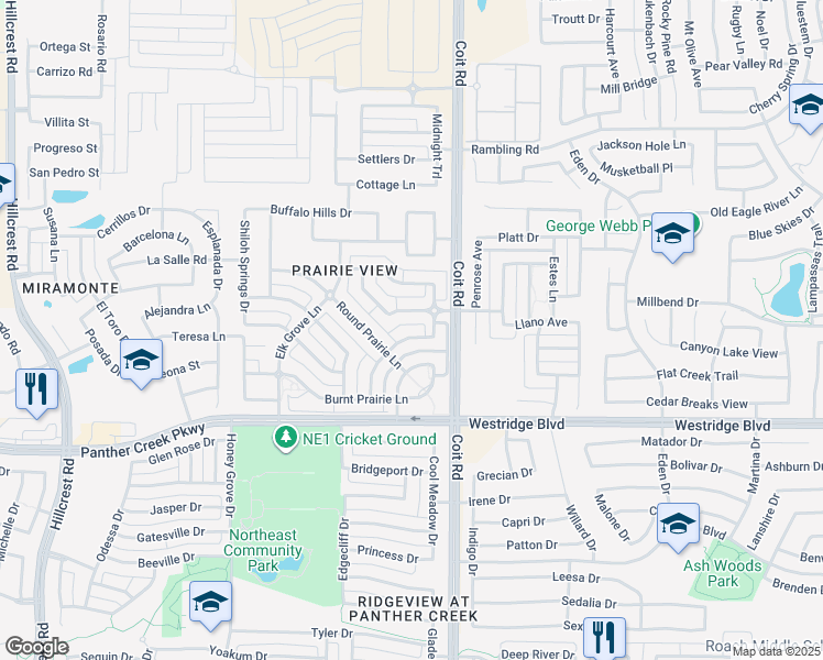 map of restaurants, bars, coffee shops, grocery stores, and more near 13761 French Creek Lane in Frisco
