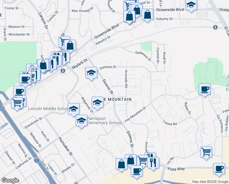 map of restaurants, bars, coffee shops, grocery stores, and more near 1535 Molly Circle in Oceanside