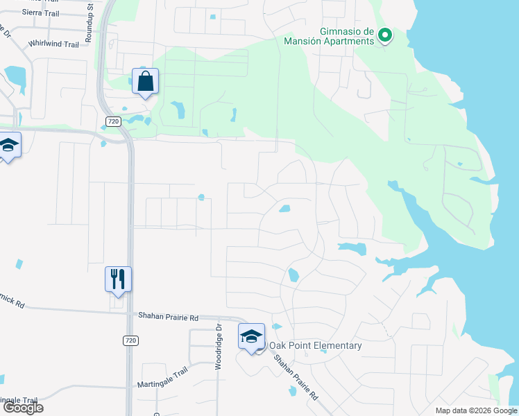 map of restaurants, bars, coffee shops, grocery stores, and more near 300 Shahan Prairie Road in Little Elm