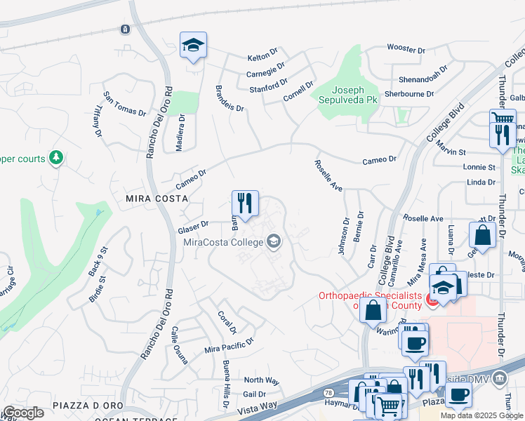 map of restaurants, bars, coffee shops, grocery stores, and more near  in Oceanside
