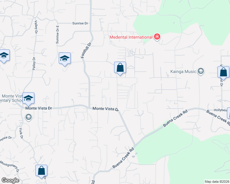 map of restaurants, bars, coffee shops, grocery stores, and more near 2240 Monte Vista Drive in Vista