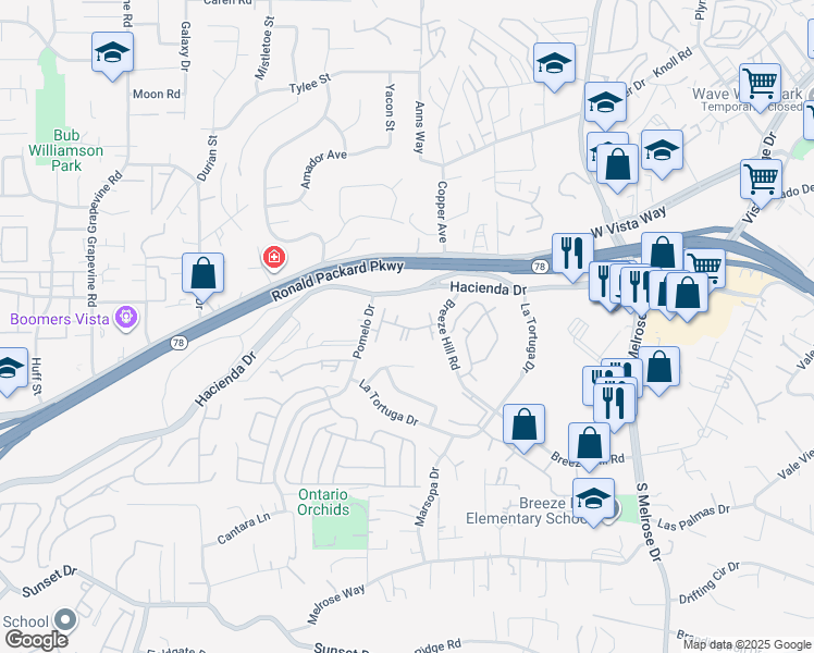 map of restaurants, bars, coffee shops, grocery stores, and more near 320 Pomelo Drive in Vista