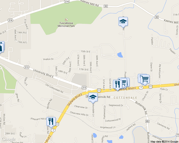 map of restaurants, bars, coffee shops, grocery stores, and more near 1702 59th Avenue East in Cottondale