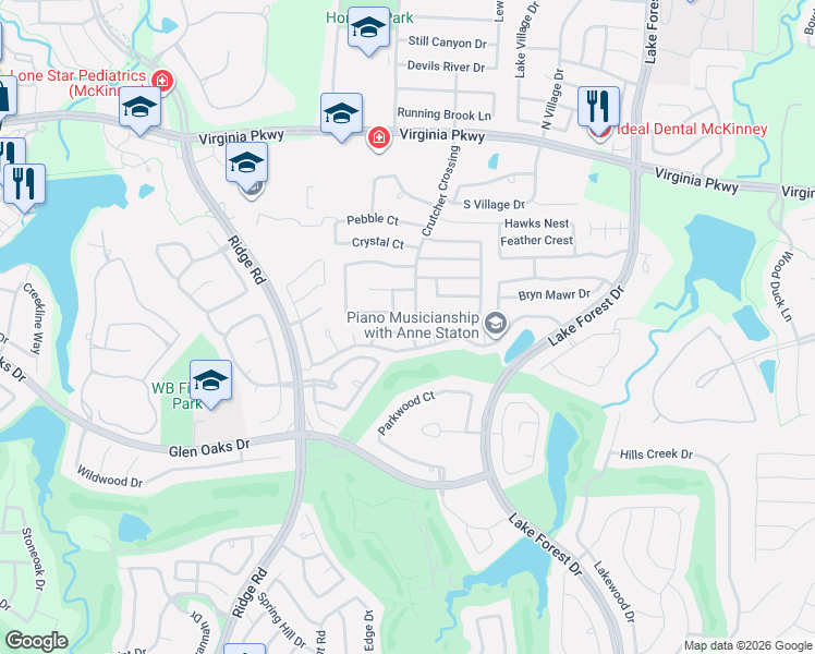 map of restaurants, bars, coffee shops, grocery stores, and more near 5413 Mill Run Drive in McKinney