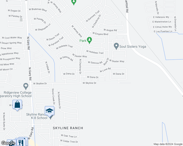 map of restaurants, bars, coffee shops, grocery stores, and more near 459 West Love Road in Queen Creek