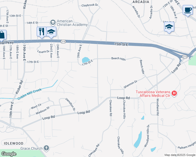 map of restaurants, bars, coffee shops, grocery stores, and more near 1924 Fairmont Dr in Tuscaloosa