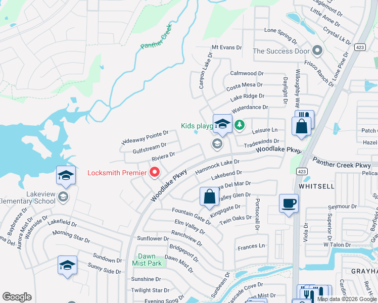 map of restaurants, bars, coffee shops, grocery stores, and more near 2356 Emerald Lake Lane in Little Elm