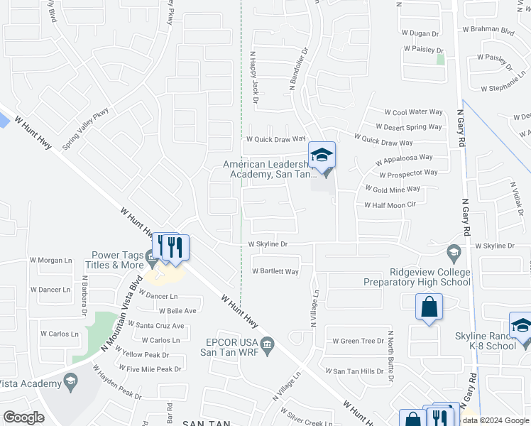 map of restaurants, bars, coffee shops, grocery stores, and more near 2588 W Sawtooth Way in Queen Creek
