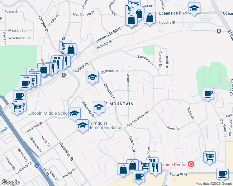 map of restaurants, bars, coffee shops, grocery stores, and more near 1535 Molly Circle in Oceanside