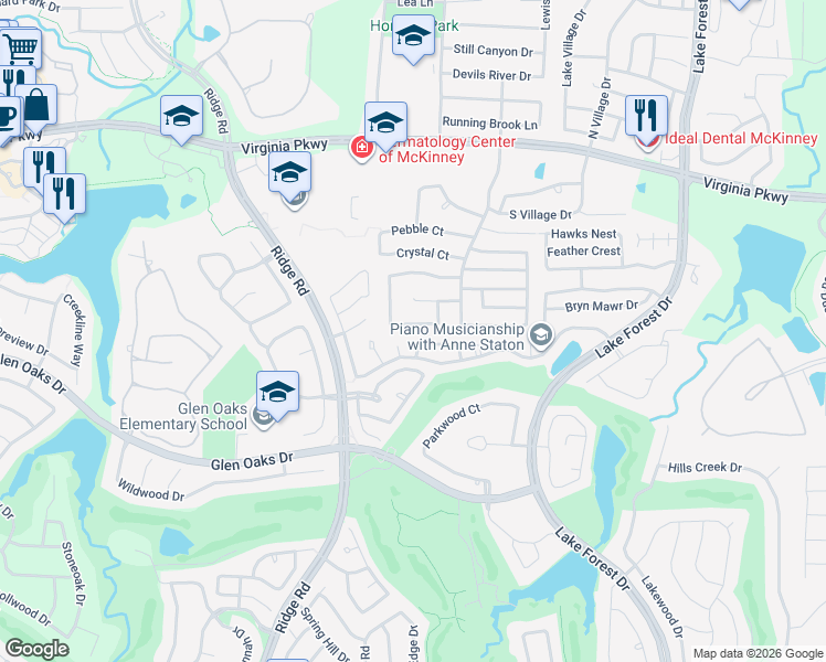 map of restaurants, bars, coffee shops, grocery stores, and more near 603 Sienna Court in McKinney