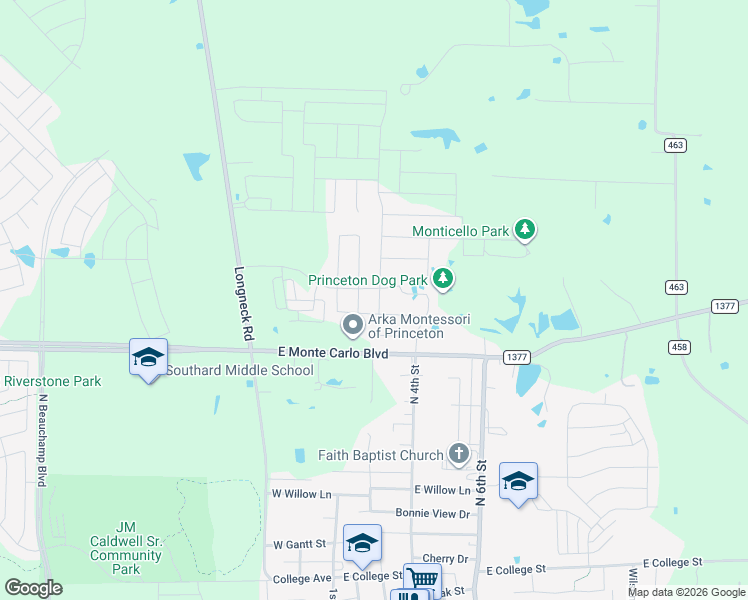 map of restaurants, bars, coffee shops, grocery stores, and more near 200-284 County Road 461 in Princeton