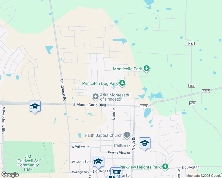 map of restaurants, bars, coffee shops, grocery stores, and more near 325 East Monte Carlo Boulevard in Princeton