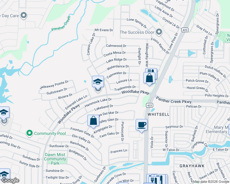 map of restaurants, bars, coffee shops, grocery stores, and more near 2561 Hammock Lake Drive in Little Elm