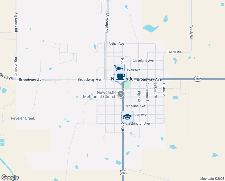 map of restaurants, bars, coffee shops, grocery stores, and more near 701 Lubbock Street in Newcastle