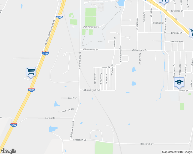 map of restaurants, bars, coffee shops, grocery stores, and more near 2008 Jasmine Street in Denton