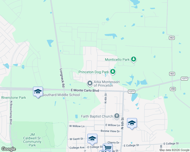 map of restaurants, bars, coffee shops, grocery stores, and more near 200-284 County Road 461 in Princeton