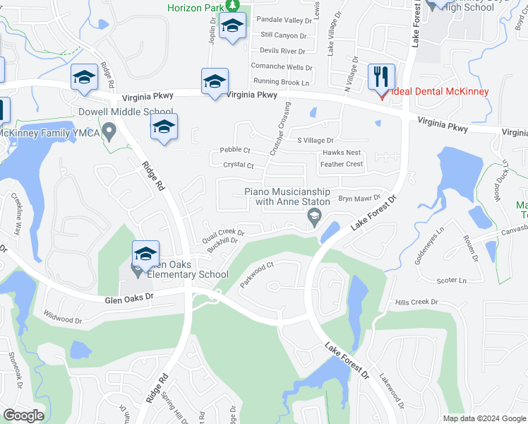 map of restaurants, bars, coffee shops, grocery stores, and more near 6201 Arrowhead Way in McKinney