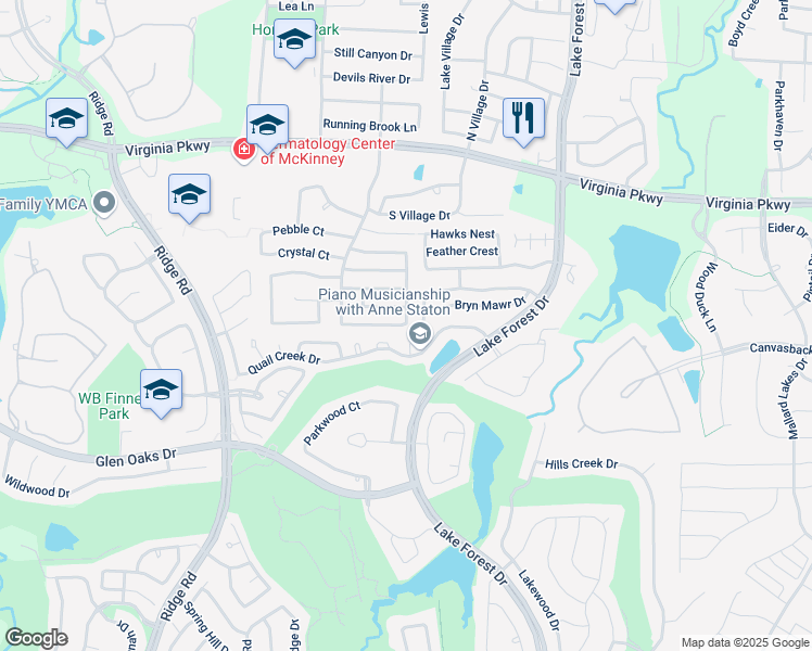 map of restaurants, bars, coffee shops, grocery stores, and more near 6200 Arrowhead Way in McKinney