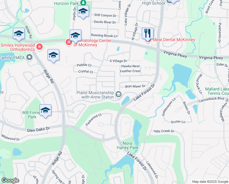 map of restaurants, bars, coffee shops, grocery stores, and more near 6201 Arrowhead Way in McKinney