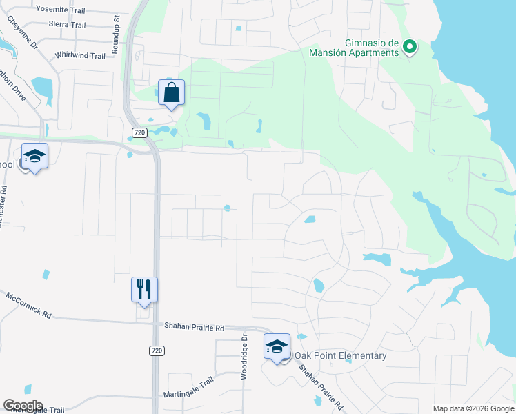 map of restaurants, bars, coffee shops, grocery stores, and more near 9404 Surveyor Road in Oak Point