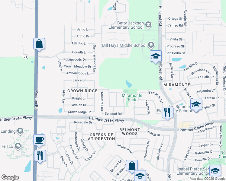 map of restaurants, bars, coffee shops, grocery stores, and more near 10234 Cava Road in Frisco