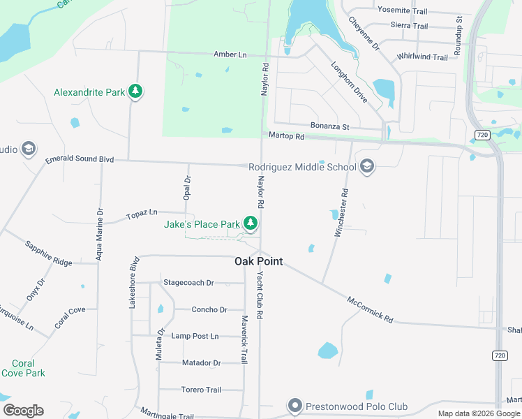 map of restaurants, bars, coffee shops, grocery stores, and more near 9420 Leisure Pace Lane in Oak Point