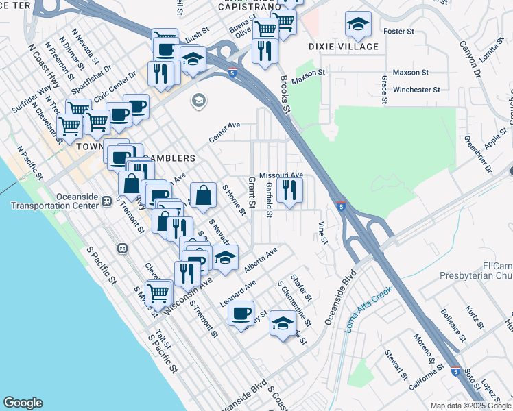 map of restaurants, bars, coffee shops, grocery stores, and more near 1014 Washington Avenue in Oceanside