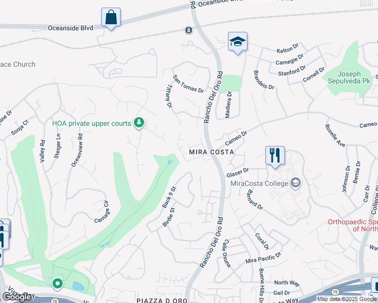 map of restaurants, bars, coffee shops, grocery stores, and more near 2187 Castilla Way in Oceanside