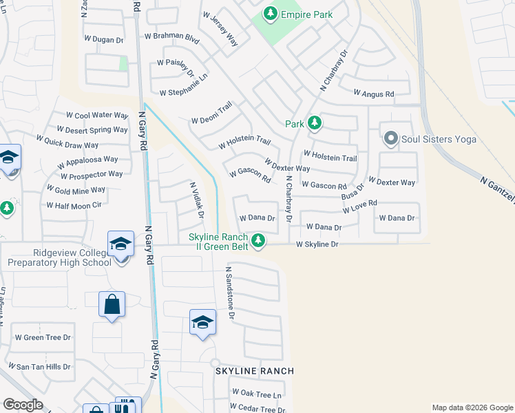 map of restaurants, bars, coffee shops, grocery stores, and more near 786 West Love Road in San Tan Valley