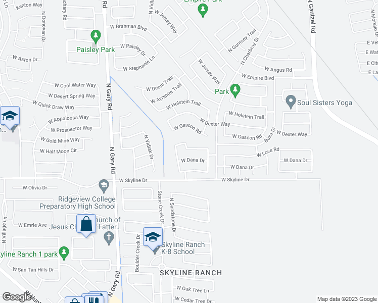 map of restaurants, bars, coffee shops, grocery stores, and more near 845 West Love Road in San Tan Valley