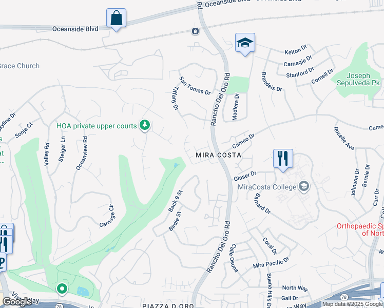 map of restaurants, bars, coffee shops, grocery stores, and more near 2188 Anda Lucia Way in Oceanside