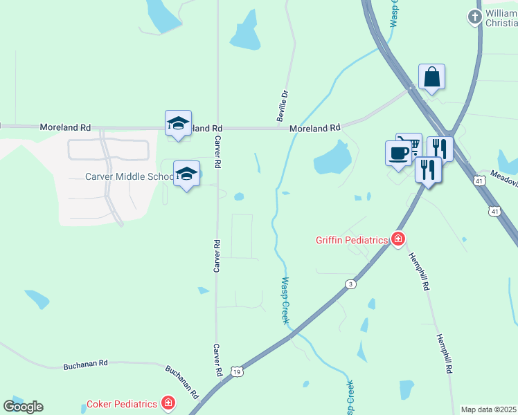 map of restaurants, bars, coffee shops, grocery stores, and more near 126 Huntington Terrace in Griffin