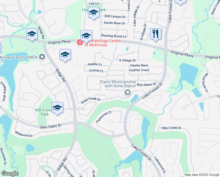 map of restaurants, bars, coffee shops, grocery stores, and more near 6200 Arrowhead Way in McKinney
