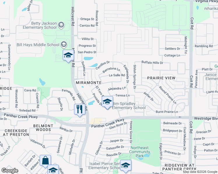 map of restaurants, bars, coffee shops, grocery stores, and more near 11420 Santa Maria Road in Frisco